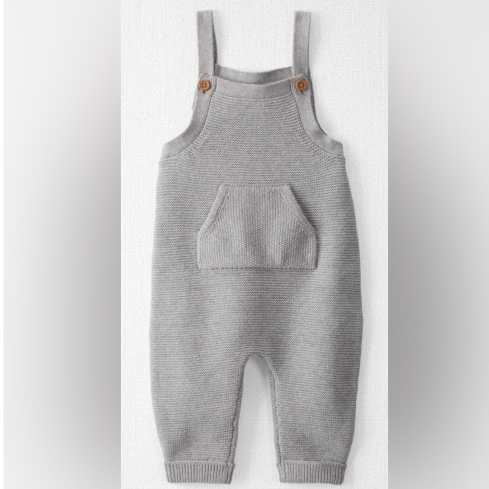 Little Planet by Carter's Organic Cotton Knit Overalls Heather Gray 18M 1T - Picture 1 of 8